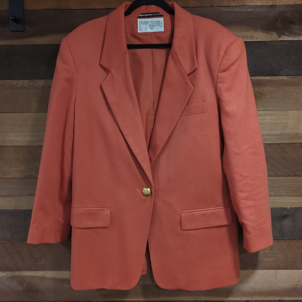 Vintage International Scene Coral Raspberry Wool Blazer - Women's 13/14 Acedemia